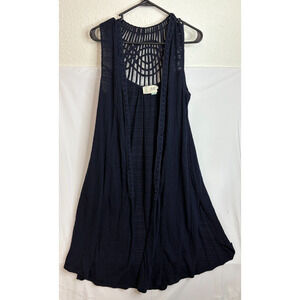 Anthropologie Size XS SATURDAY SUNDAY Navy Blue Macrame Back Vest Duster